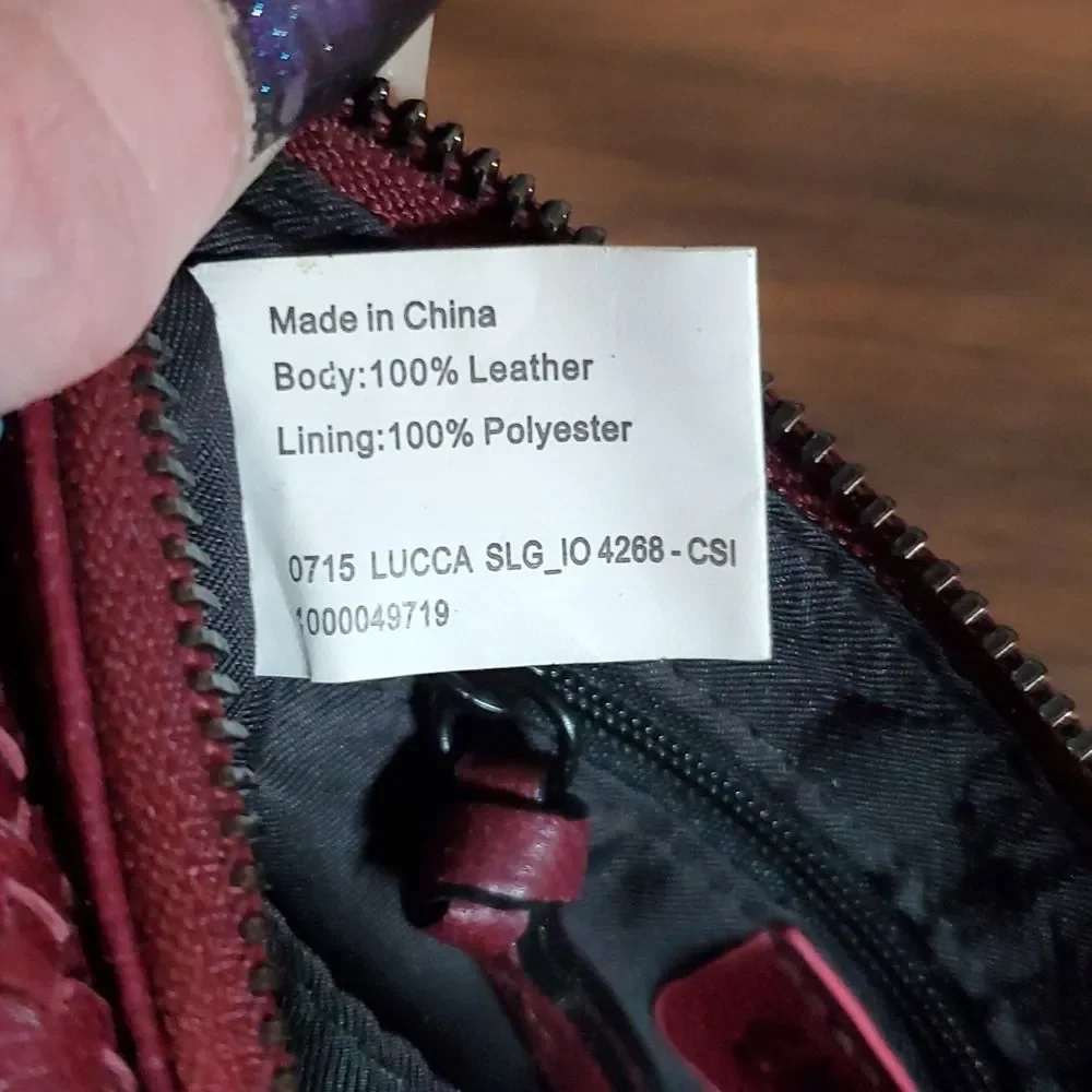 Elliot Lucca Burgundy‎ Wine Colored Woven Leather Wristlet Bag Wallet
